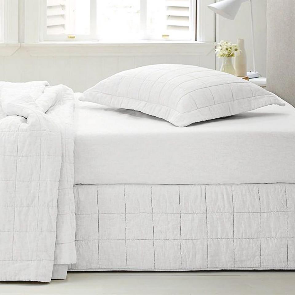 Sheridan Abbotson Linen Quilted Bed Skirt White