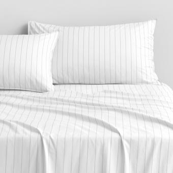 Bayley Stripe Washed Percale Fitted Sheet (White)