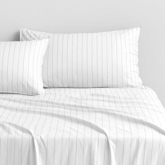 Bayley Stripe Washed Percale Sheet Set (White)