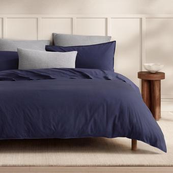 Bayley Washed Percale Quilt Cover Set (deep sea)