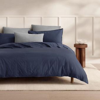 Callan Washed Percale Quilt Cover Set (Navy)