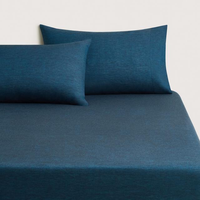 Abbotson Linen Fitted Sheet in deep blue marle