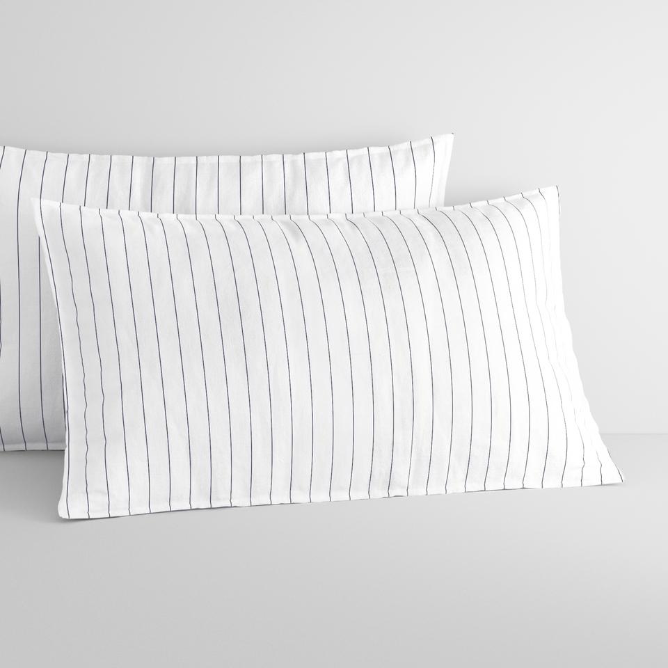 Bayley Stripe Washed Percale Pillowcase Pair in white