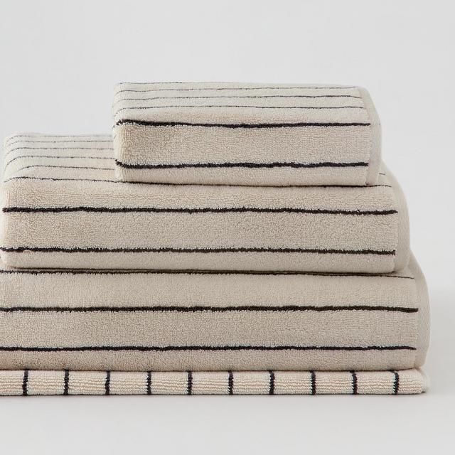 Aven Stripe Cotton Towel Collection in limestone