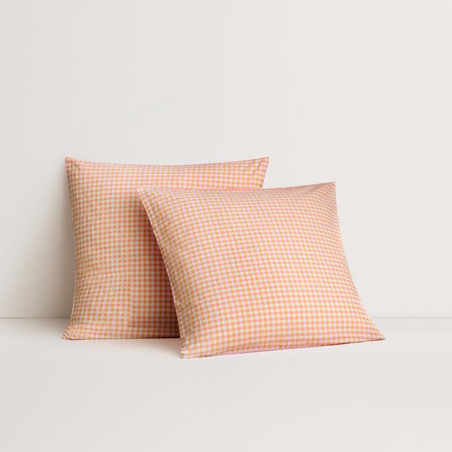 Romi Check European Pillowcase in orange sorbet