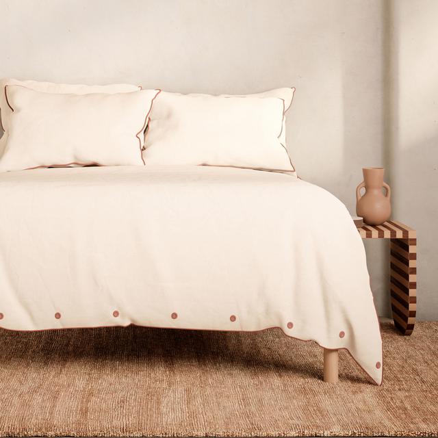 Bayley Washed Cotton Piped Quilt Cover Set in porcelain