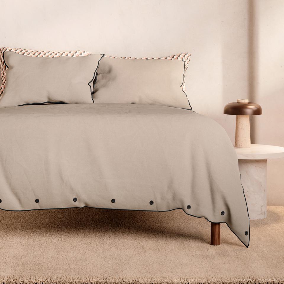 Bayley Washed Cotton Piped Quilt Cover Set in sesame