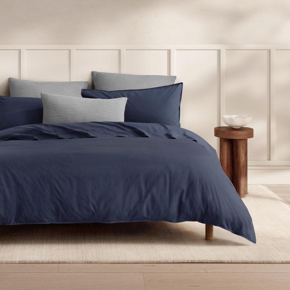 Callan Washed Percale Quilt Cover Set navy