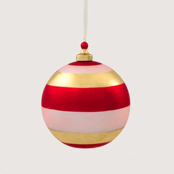 Wide Stripe Metallic 12cm Glass Ball (poppy/pink)