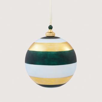 Wide Stripe Metallic 12cm Glass Ball (ivy/breeze)